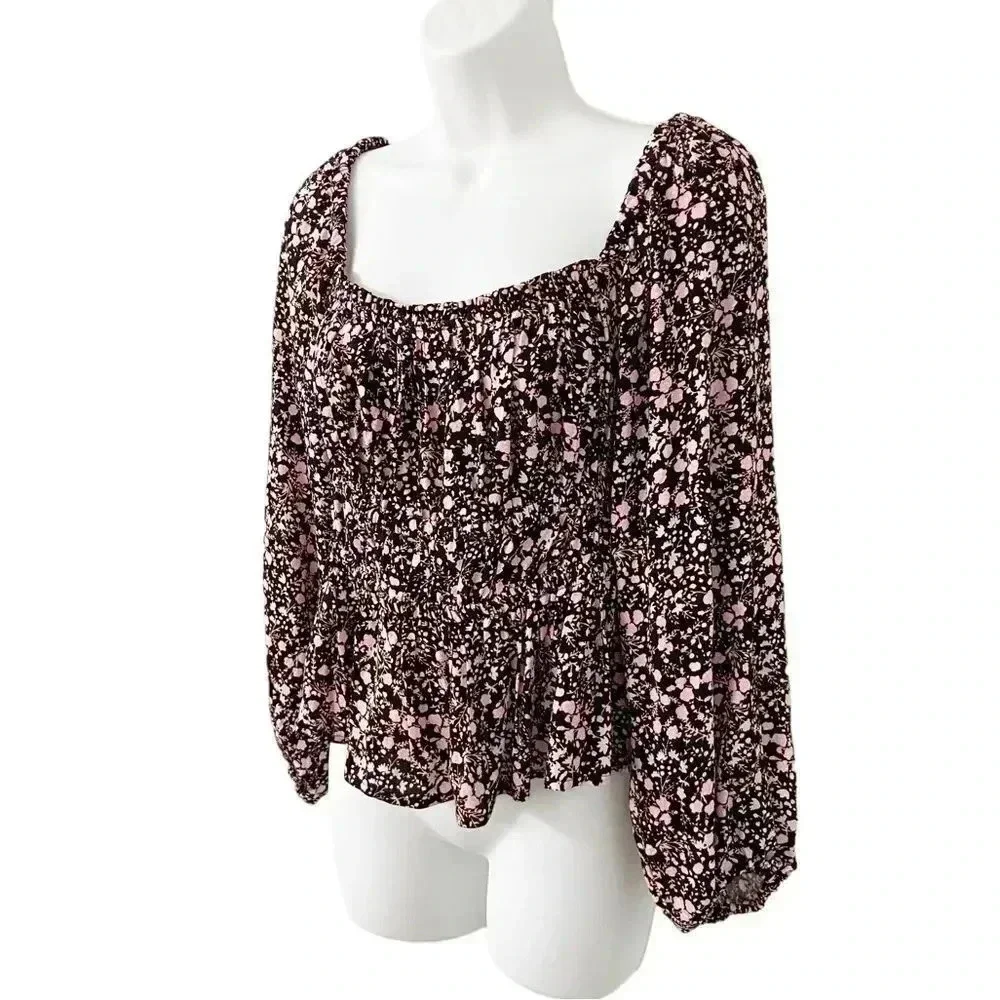 J.Crew Puff-sleeve drapey crepe top in fall garden floral size Small